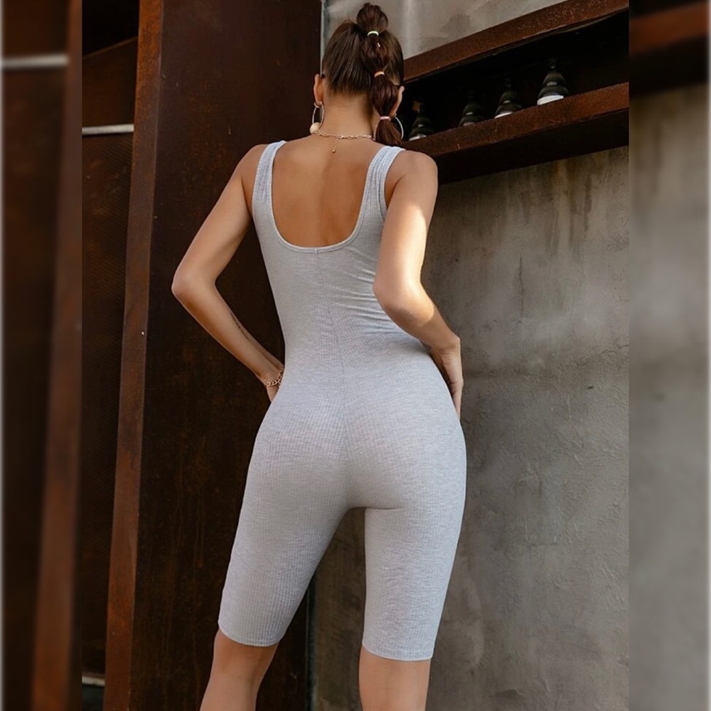 “Glamaker Scoop Neck Rib-Knit Unitard Romper” - Picture 3 of 6